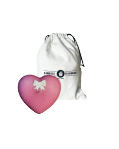 Candela a forma di Cuore Graffiato - Rosa- con fiocco Bianco- 10x5 cm