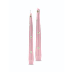 Candele coniche con Margherite Ø 2,2 cm h. 25 cm 2 pezzi -Rosa Polvere