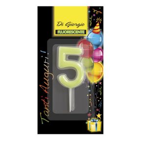 Candela di complenno numero 5 fosforescente con supporto