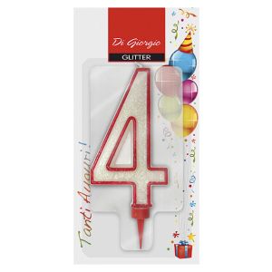 Candela di compleanno Gigante con glitter numero 4