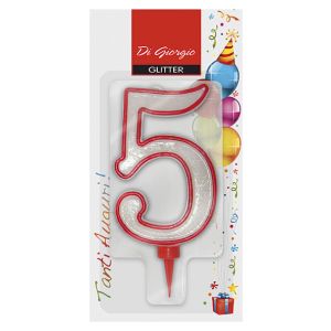 Candela di compleanno Gigante con glitter numero 5