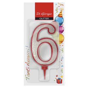 Candela di compleanno Gigante con glitter numero 6