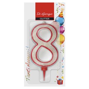 Candela di compleanno Gigante con glitter numero 8